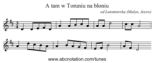 A tam w Toruniu na bloniu - staff notation