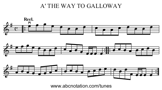 A' THE WAY TO GALLOWAY - staff notation