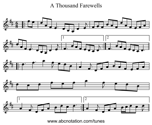 A Thousand Farewells - staff notation