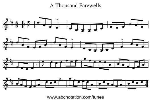 A Thousand Farewells - staff notation