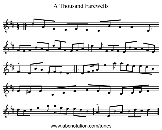 A Thousand Farewells - staff notation