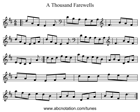 A Thousand Farewells - staff notation