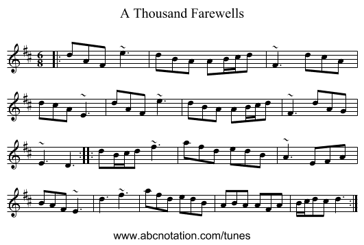 A Thousand Farewells - staff notation
