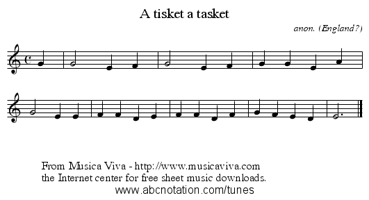 A tisket a tasket - staff notation
