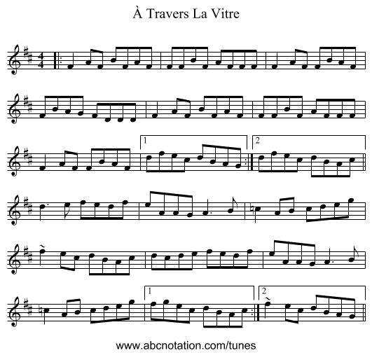 À Travers La Vitre - staff notation
