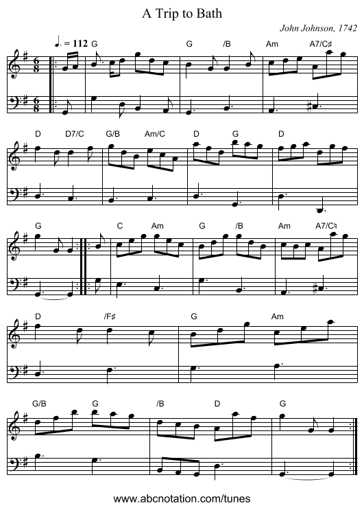 A Trip to Bath - staff notation