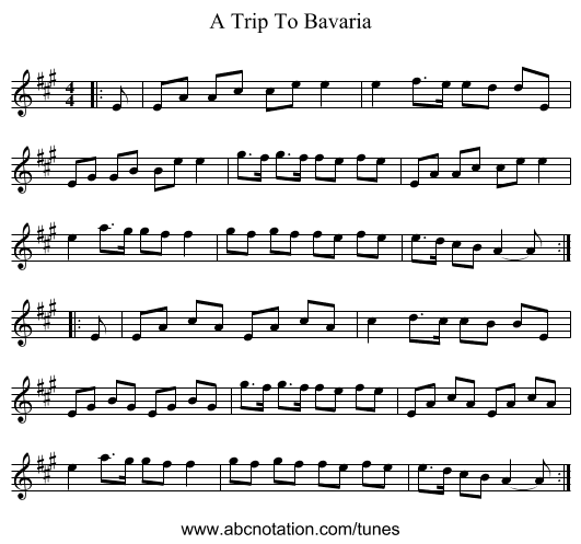 A Trip To Bavaria - staff notation
