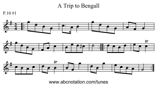 A Trip to Bengall - staff notation
