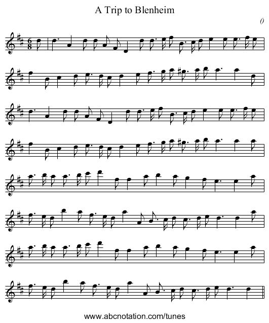 A Trip to Blenheim - staff notation