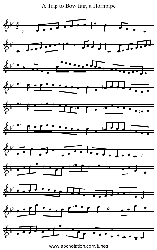 A Trip to Bow fair, a Hornpipe - staff notation