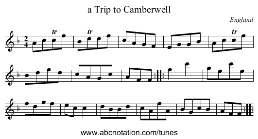 a Trip to Camberwell - staff notation