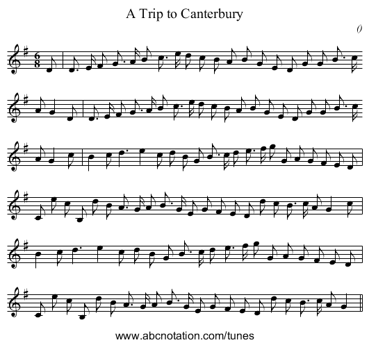 A Trip to Canterbury - staff notation