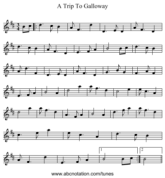 A Trip To Galloway - staff notation