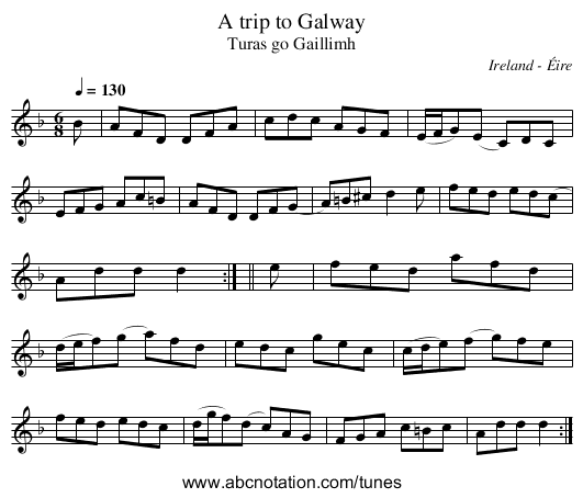 A trip to Galway - staff notation