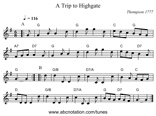 A Trip to Highgate - staff notation
