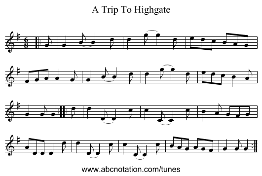 A Trip To Highgate - staff notation