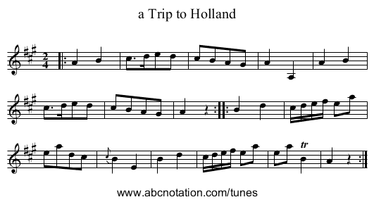a Trip to Holland - staff notation