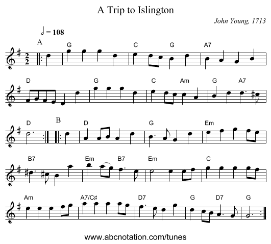 A Trip to Islington - staff notation