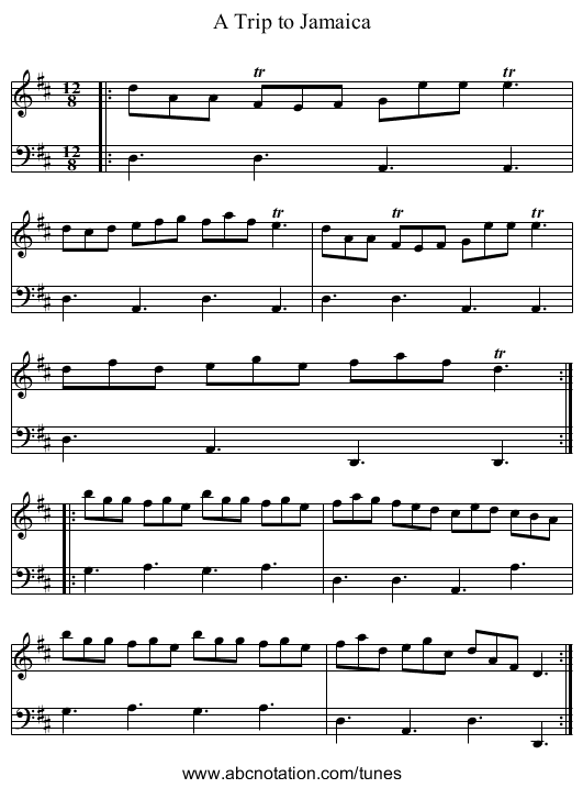 A Trip to Jamaica - staff notation