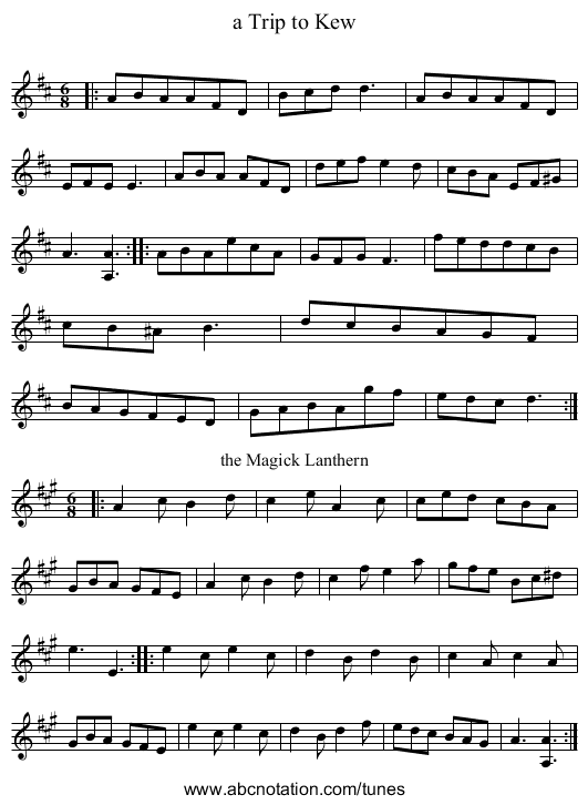 a Trip to Kew - staff notation