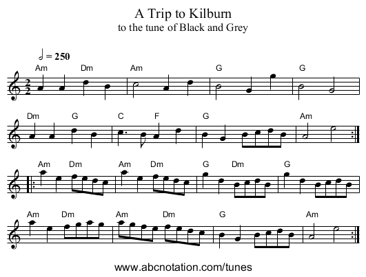 A Trip to Kilburn - staff notation