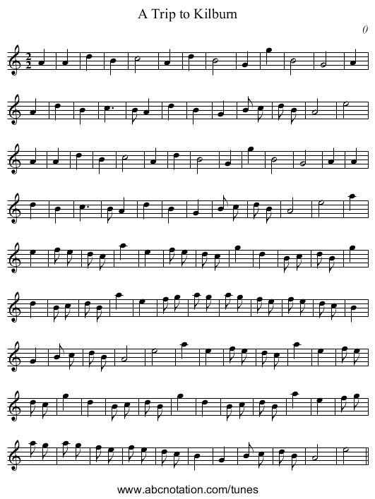 A Trip to Kilburn - staff notation