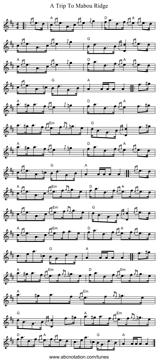 A Trip To Mabou Ridge - staff notation