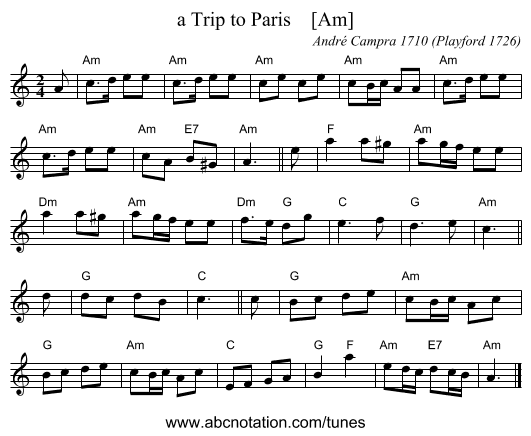 a Trip to Paris    [Am] - staff notation
