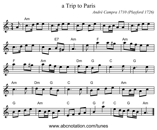 a Trip to Paris - staff notation