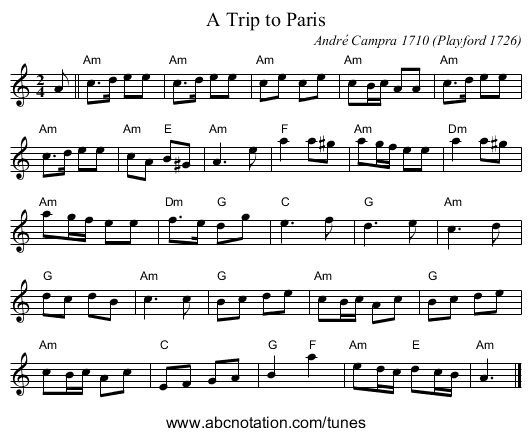 A Trip to Paris - staff notation