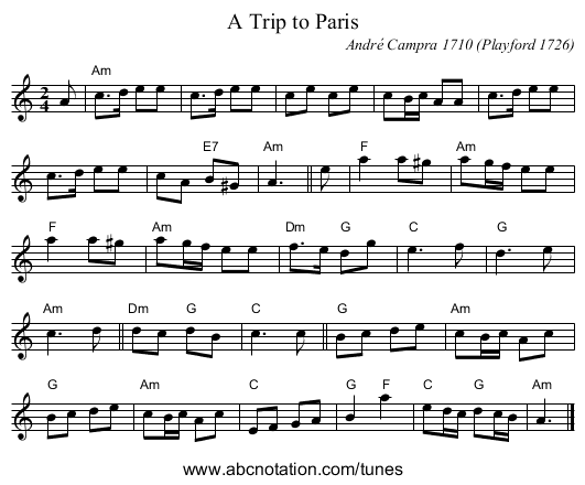 A Trip to Paris - staff notation