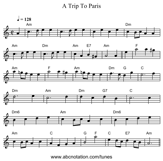 A Trip To Paris - staff notation