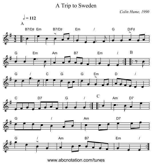 A Trip to Sweden - staff notation