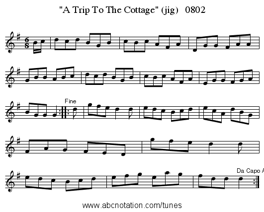 A Trip To The Cottage (jig)   0802 - staff notation
