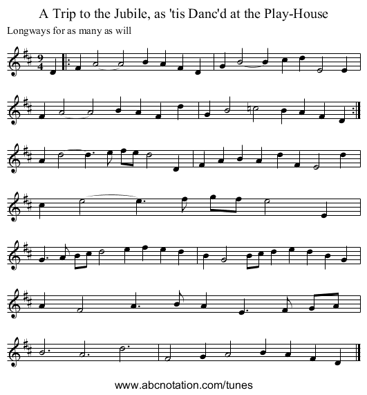 A Trip to the Jubile, as 'tis Danc'd at the Play-House - staff notation