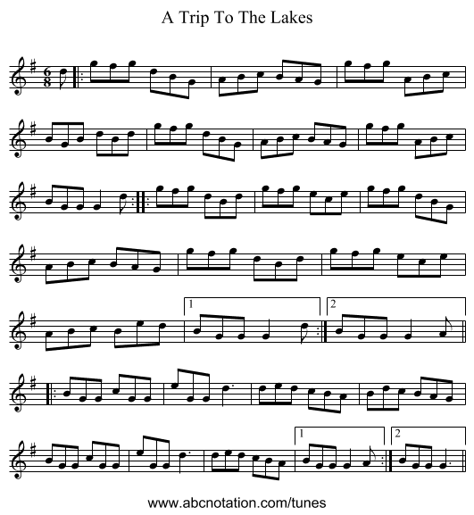 A Trip To The Lakes - staff notation
