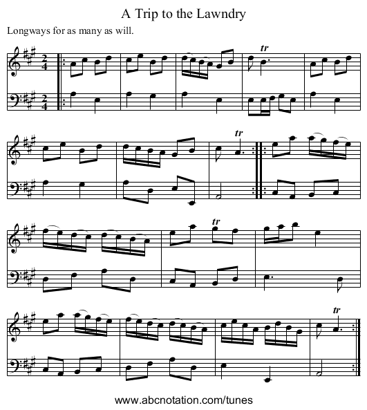 A Trip to the Lawndry - staff notation
