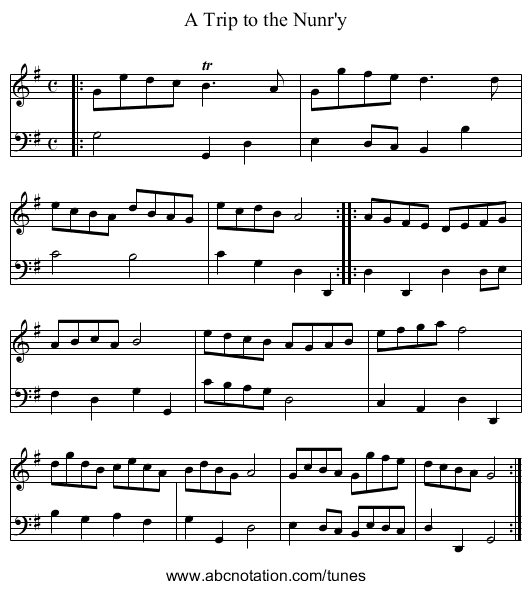 A Trip to the Nunr'y - staff notation