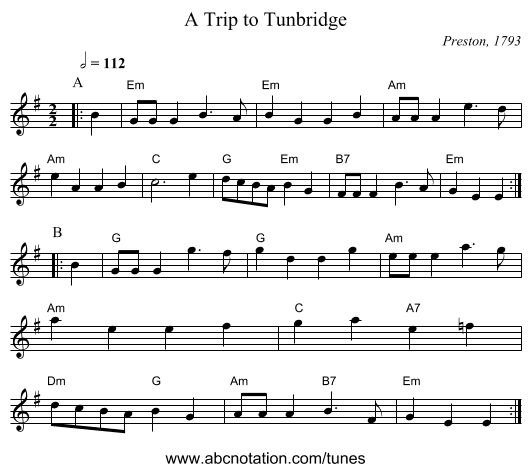A Trip to Tunbridge - staff notation