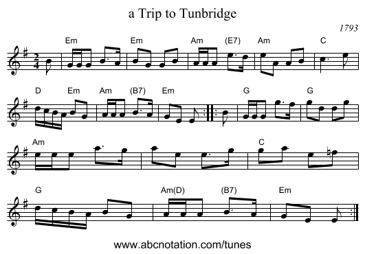 a Trip to Tunbridge - staff notation