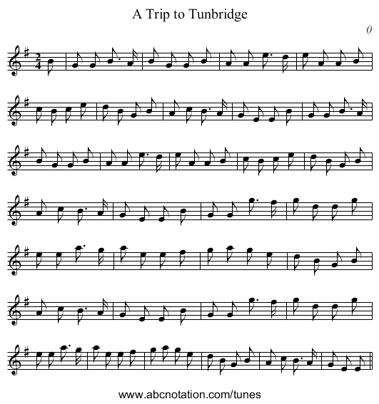 A Trip to Tunbridge - staff notation