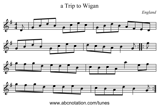 a Trip to Wigan - staff notation