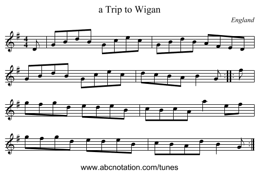 a Trip to Wigan - staff notation