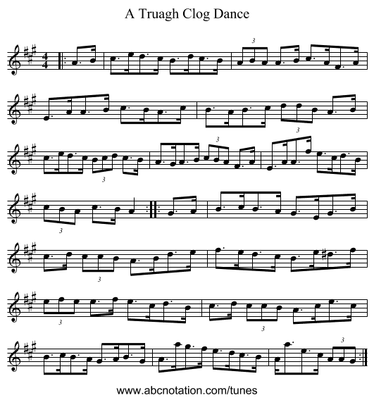 A Truagh Clog Dance - staff notation