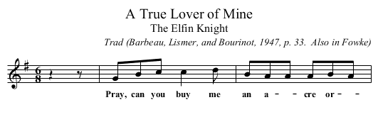 A True Lover of Mine - staff notation