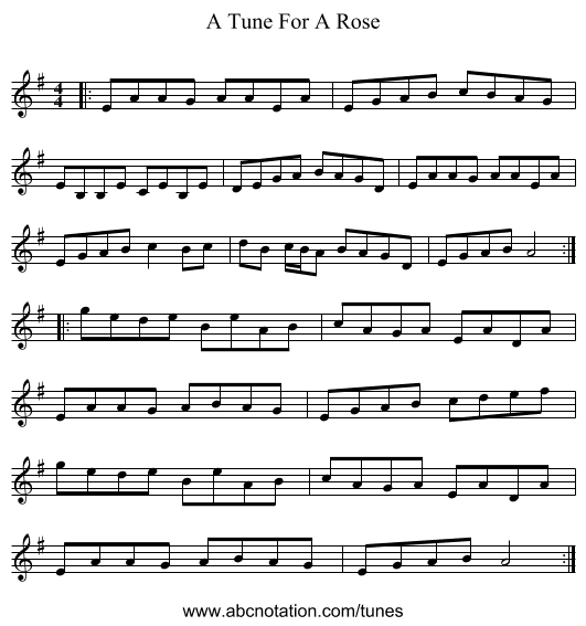 A Tune For A Rose - staff notation