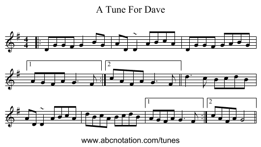 A Tune For Dave - staff notation