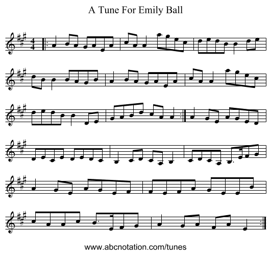 A Tune For Emily Ball - staff notation