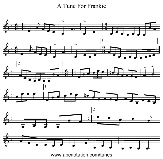 A Tune For Frankie - staff notation