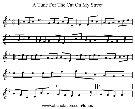A Tune For The Cat On My Street - staff notation